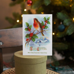 Red Robin Christmas Holly Vintag Grußtext Einladung