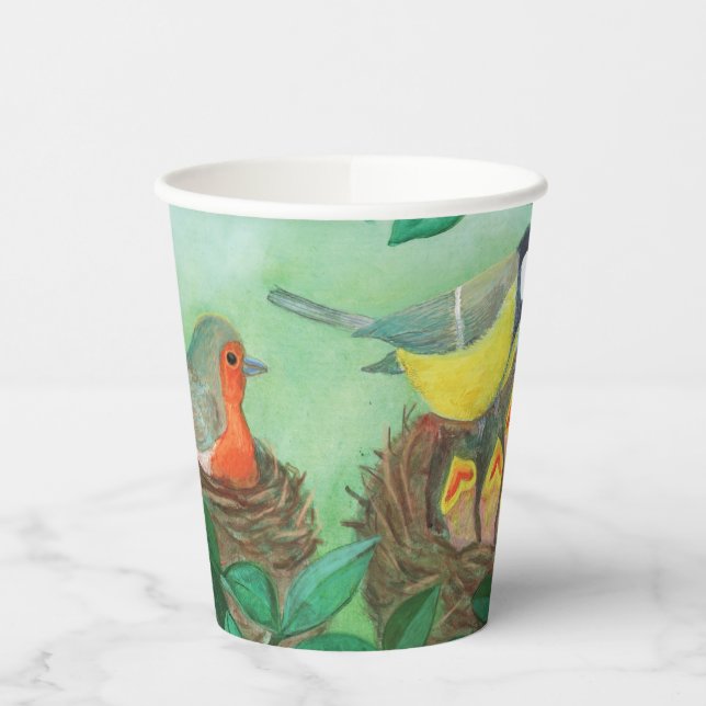 Red Robin, Great Tit and Baby Birds im Frühjahr Pappbecher (Links)