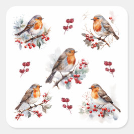 Red Robin Holly Christmas Quadratischer Aufkleber