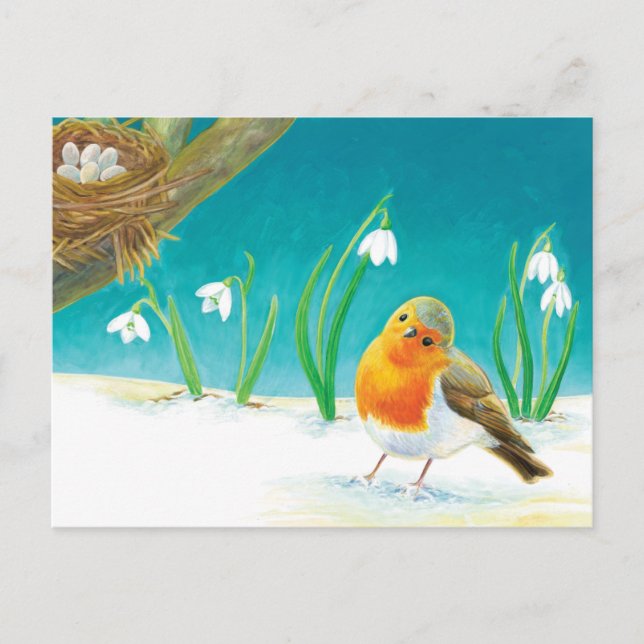 Red Robin Illustration Ankündigungspostkarte (Vorderseite)