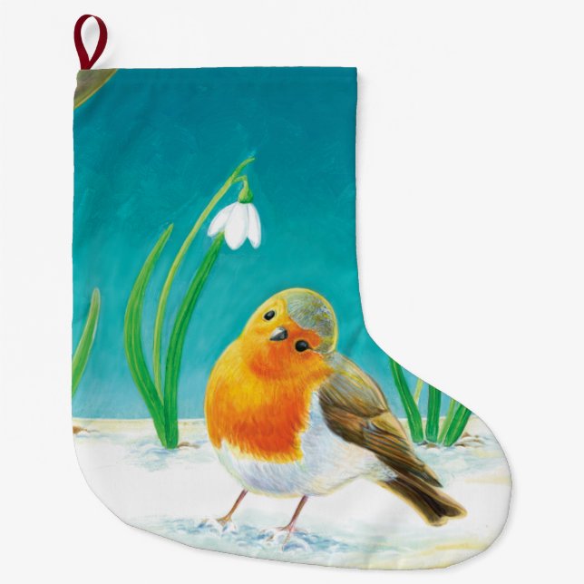 Red Robin Illustration Großer Weihnachtsstrumpf (Vorderseite)