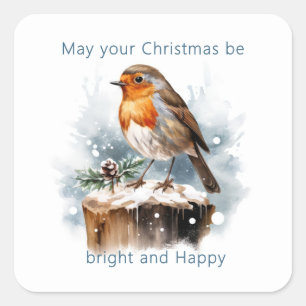 Red Robin Pine Cone Weihnachten Quadratischer Aufkleber