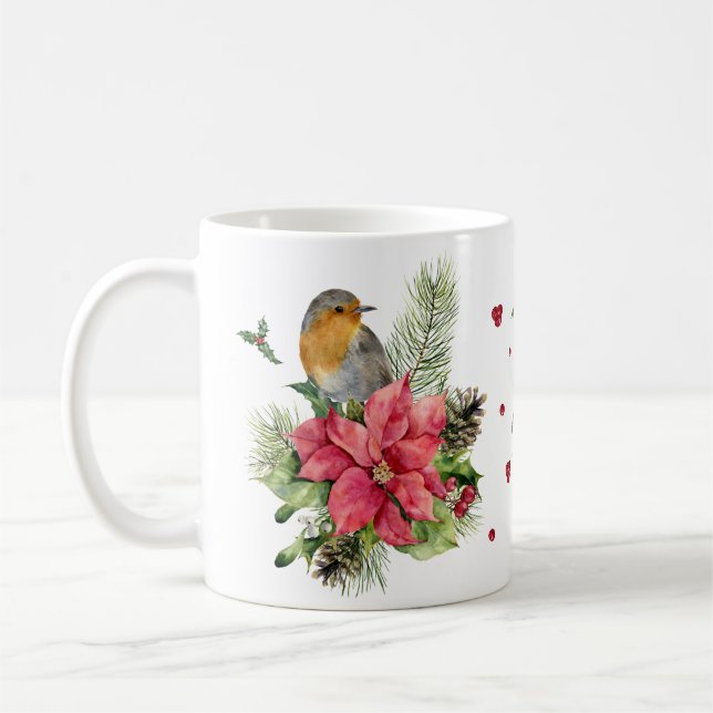 Red Robin Poinsettia Weihnachtsfeier Tasse (Links)