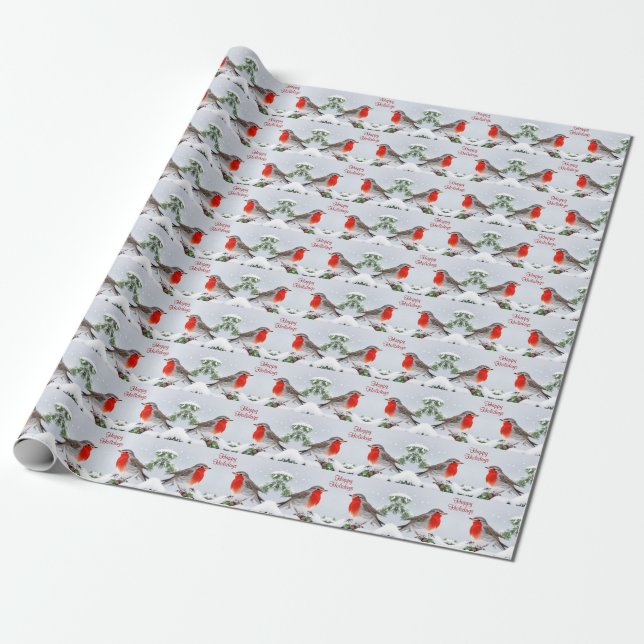 Red Robins Holiday Weihnachtswrapping Paper Geschenkpapier (Ungerollt)