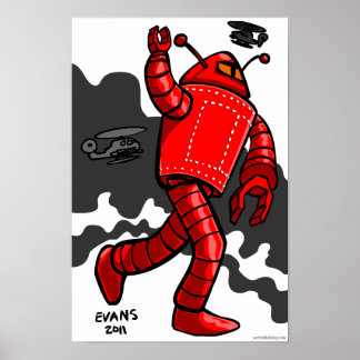 Red Robot Rampaging Poster