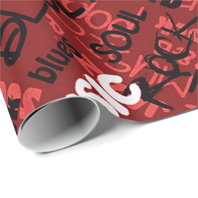 Red Rock Pop R & B Musik Text Geschenkpapier (Rolleneckpunkt)