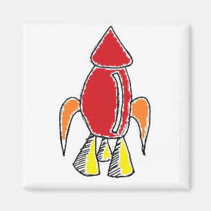 Red Rocket Ship Spaceship Niedlicher Cartoon Magnet