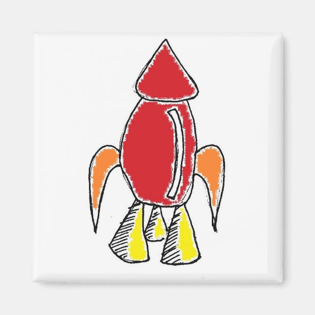 Red Rocket Ship Spaceship Niedlicher Cartoon Magnet (Vorne)