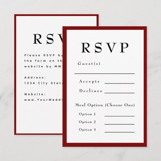 Red Romantic and Timeless Wedding RSVP Karte (Vorne/Hinten)