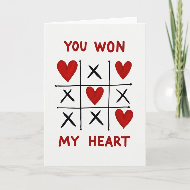 Red Romantic Tic Tac Toe Card Karte (Vorderseite)