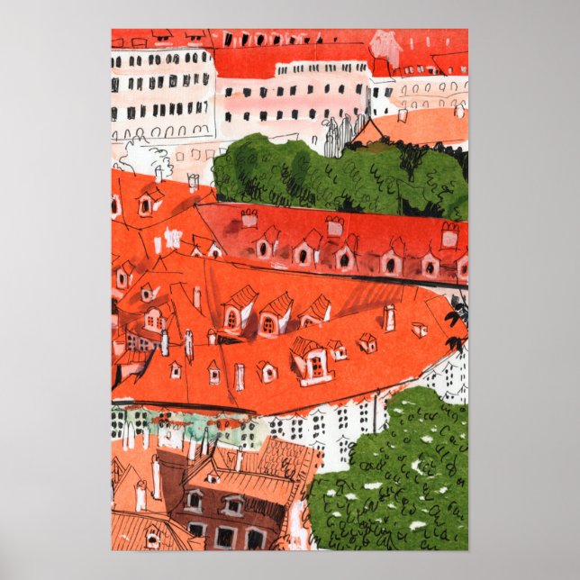 Red Roofs Prag Tschechische Stadtbild Papier Colla Poster (Vorne)