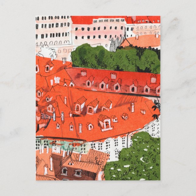 Red Roofs Prag Tschechische Stadtbild Papier Colla Postkarte (Vorderseite)