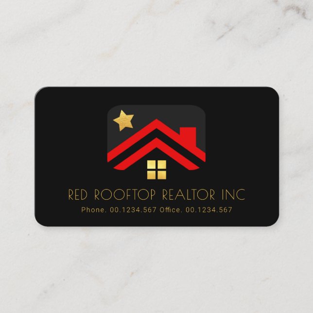 Red Rooftop Gold Star Window Realtime Visitenkarte (Vorderseite)