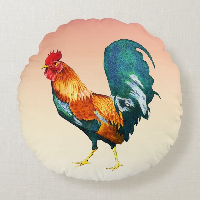 Red Rooster Bird Animal Round Kissen (Vorderseite)