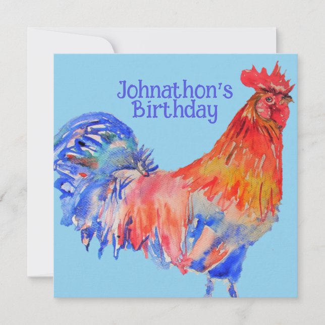 Red Rooster Boys Birthday Party Invitation Einladung (Vorderseite)