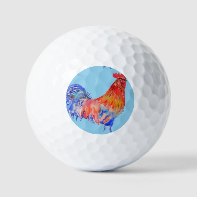 Red Rooster Chicken Watercolor Vater Name Golfball (Vorderseite)