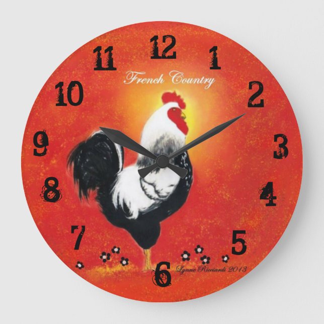 Red Rooster Clock Große Wanduhr (Vorderseite)