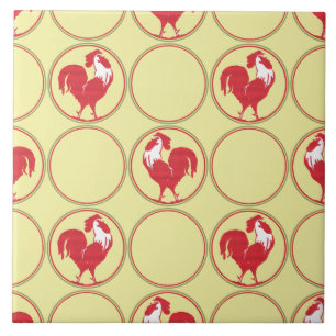 Red Rooster Medallion Muster auf Gelb Fliese