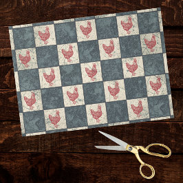 Red Rooster on Gray Black Checkerboard Farmhouse Seidenpapier