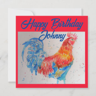 Red Rooster Wasserfarbe Malerei Happy Geburtstag Einladung