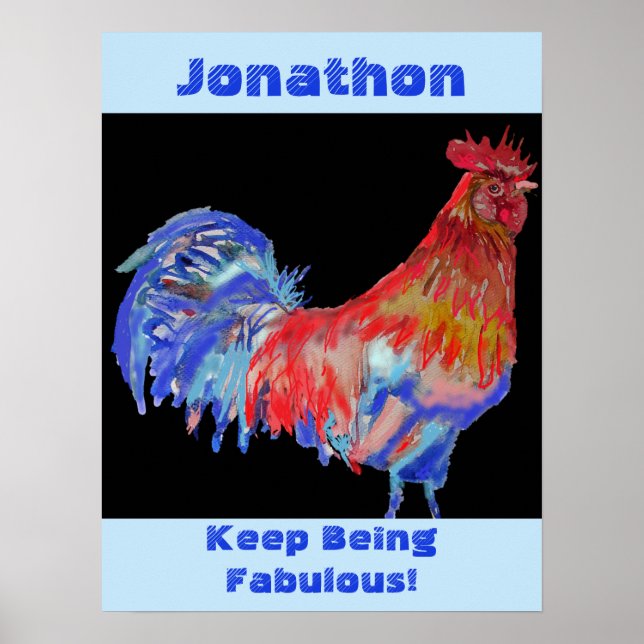 Red Rooster Watercolor Mans Name Birthday Postcard Poster (Vorne)