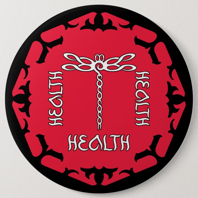 Red Root Chakra "Health" Dragonfly Design Button (Vorderseite)