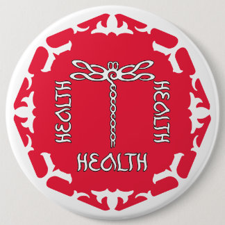 Red Root Chakra "Health" Dragonfly White BG Button
