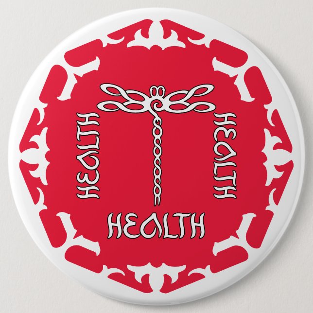 Red Root Chakra "Health" Dragonfly White BG Button (Vorderseite)