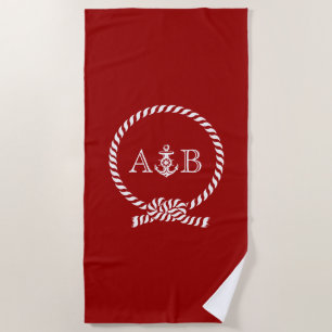 Red Rope and Anchor Mit Monogramm Strandtuch