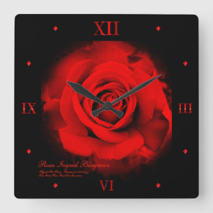 Red Rose：Acrylic Wall Clock Quadratische Wanduhr