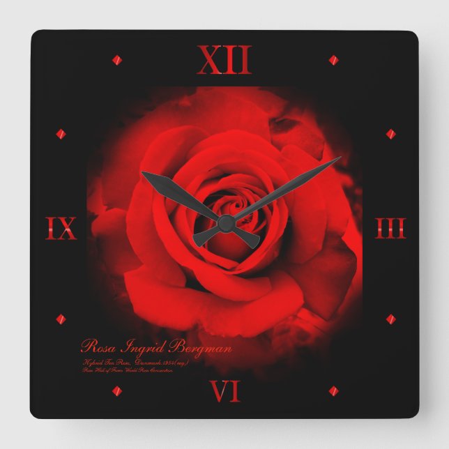 Red Rose：Acrylic Wall Clock Quadratische Wanduhr (Vorderseite)