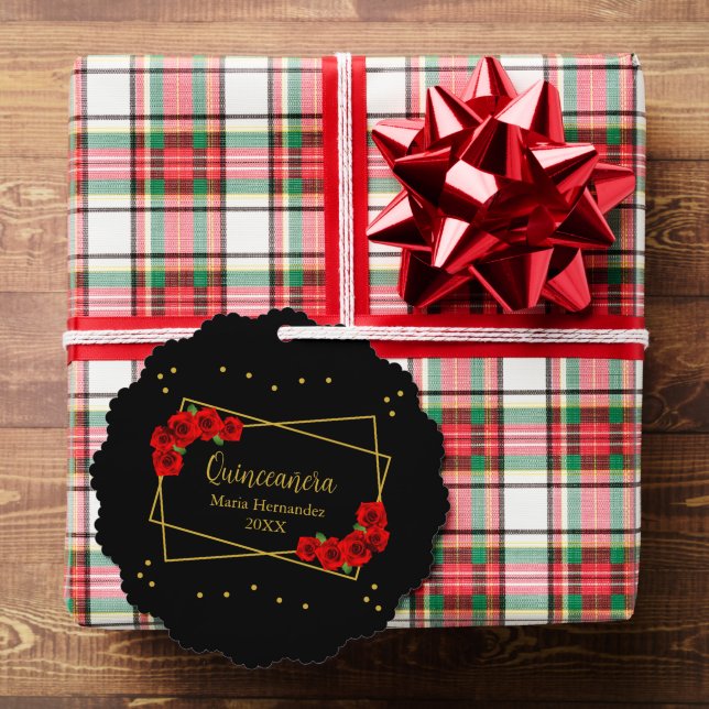 Red Rose Black and Gold Quinceañera Ornament Karte (Insitu (Geschenk))