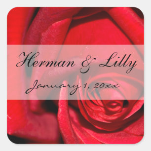 Red Rose Close Up Personalized Wedding Quadratischer Aufkleber