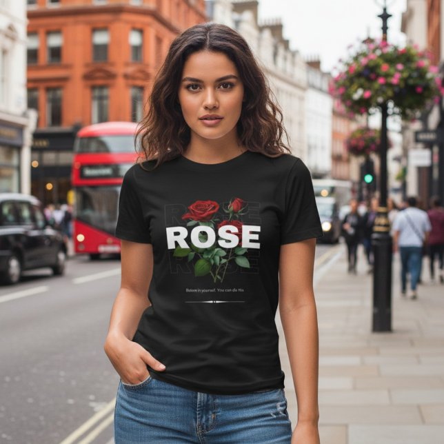 Red Rose Floral Black Women's T-Shirt Tri-Blend Shirt (Von Creator hochgeladen)