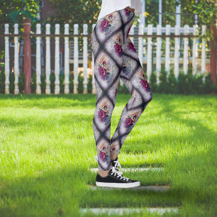 Red Rose Floral Ephemera Pattern Leggings