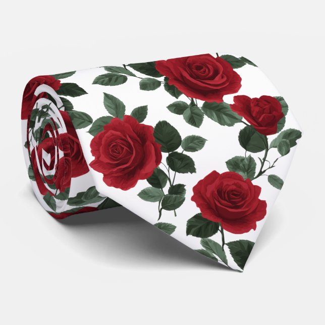 Red Rose Floral Pattern Krawatte (Gerollt)