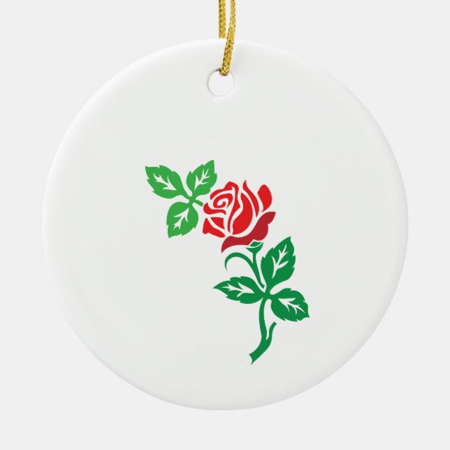 Red Rose Flower Design – Classic Floral Beauty Keramik Ornament (Vorne)