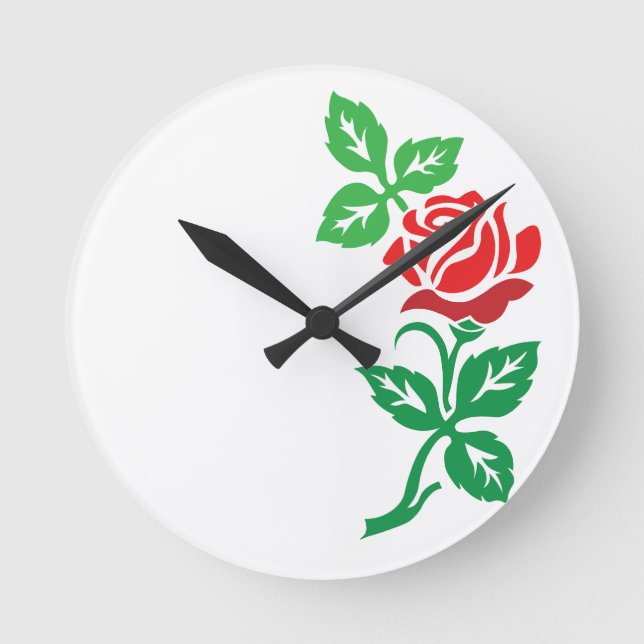 Red Rose Flower Design – Classic Floral Beauty Runde Wanduhr (Vorderseite)