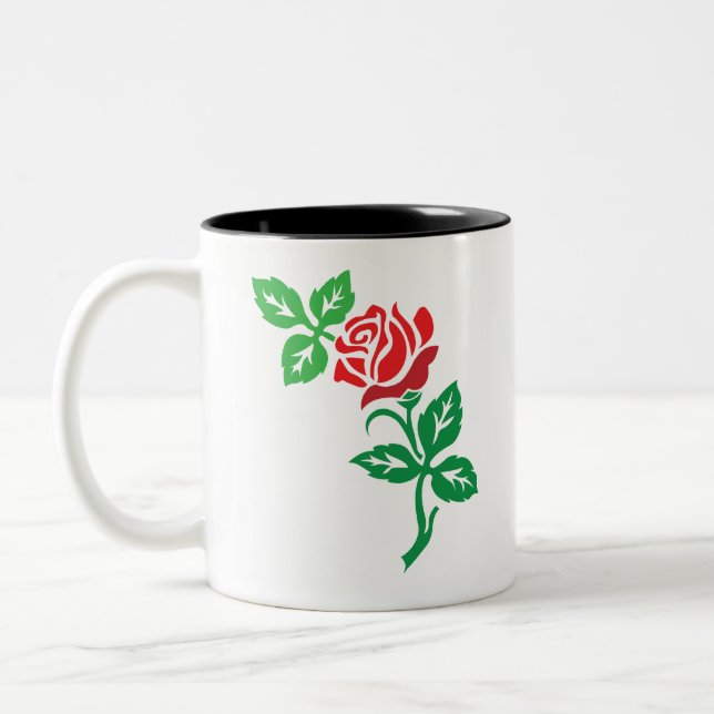 Red Rose Flower Design – Classic Floral Beauty Zweifarbige Tasse (Links)