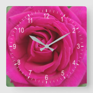 Red rose flower square wall clock quadratische wanduhr