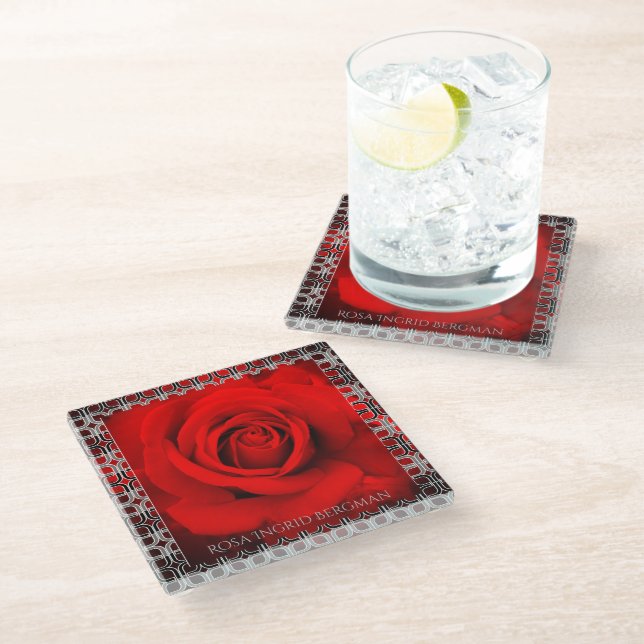 Red Rose [Glass Coaster] Glasuntersetzer (Schrägansicht)