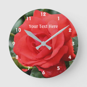 Red Rose In Bloom Flower Runde Wanduhr