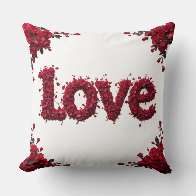 Red Rose LOVE Pillow Romantic Valentine's Day Gift Kissen (Vorderseite)