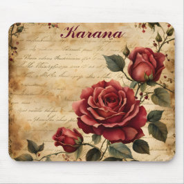 Red Rose on Old Parchment Mouse Pad Mousepad