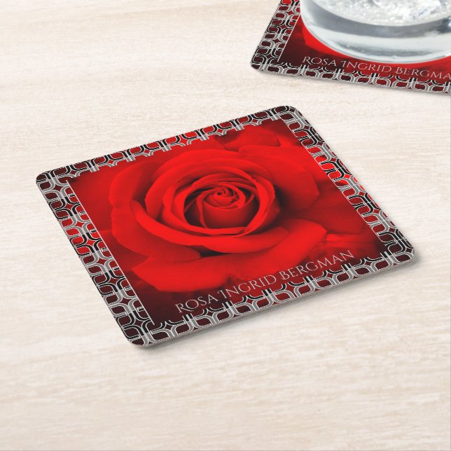 Red Rose  [Paper Coaster] Rechteckiger Pappuntersetzer (angewinkelt)