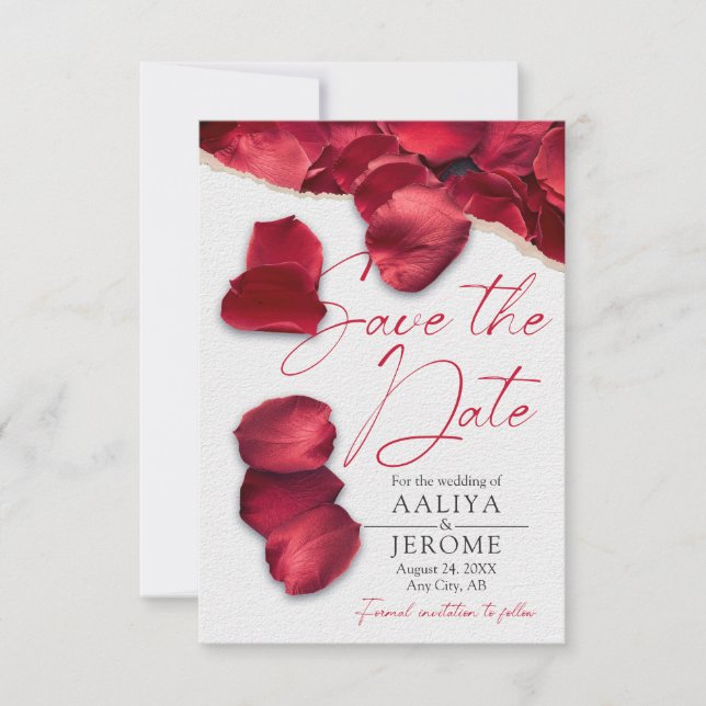 Red Rose Petals Save the Wedding Date Invitation Einladung (Vorderseite)