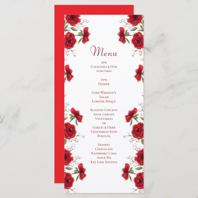 Red Rose Romantic Wedding Menus Menükarte (Vorne/Hinten)