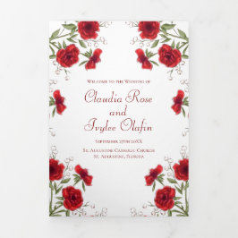 Red Rose Romantic Wedding Programs Dreifach-gefaltete Programmkarte