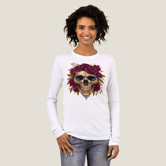 Red Rose Skull | Gothic Halloween Tee (Vorderseite voll)