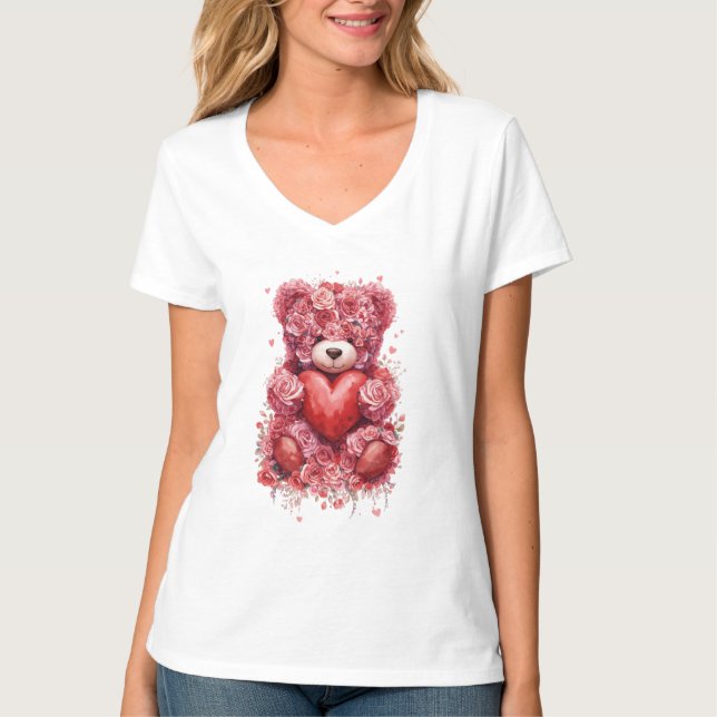 “Red Rose Teddy Bear – Cute Valentine Gift for Her T-Shirt (Vorderseite)